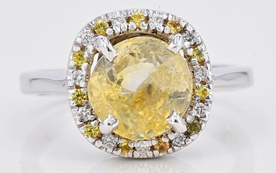 18 kt. White gold - Ring - 3.52 ct GIA Unheated Sapphire - Diamonds, Sapphires