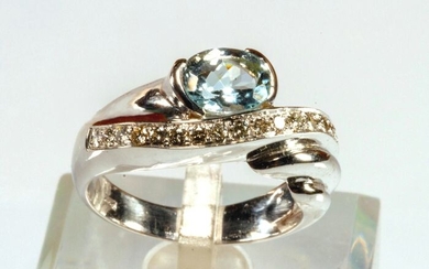 18 kt. White gold - Ring - Aquamarine, Diamonds