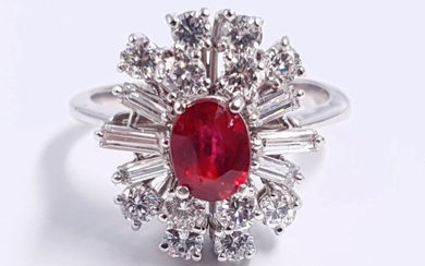 18 kt. White gold - Ring Ruby GIA - Diamonds