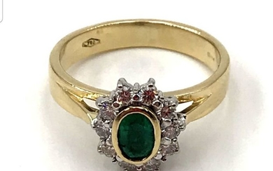 18 kt. White gold, Yellow gold - Ring - 0.50 ct Emerald - Diamonds