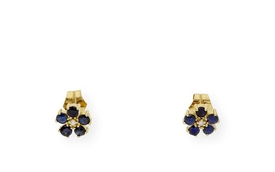 18 kt. Yellow gold - Earrings - 0.05 ct Diamonds - Sapphire