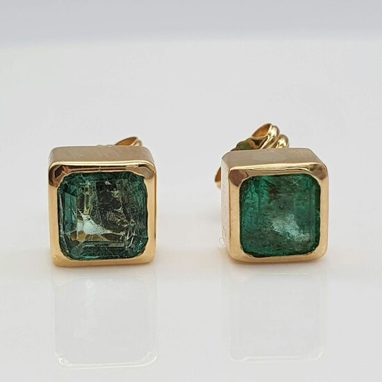 18 kt. Yellow gold - Earrings - 1.48 ct Emerald