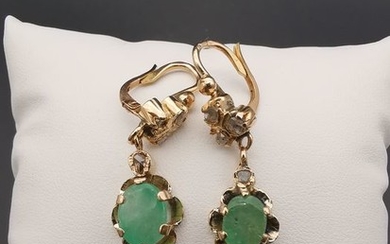 18 kt. Yellow gold - Earrings - 4.50 ct Emerald - Diamonds