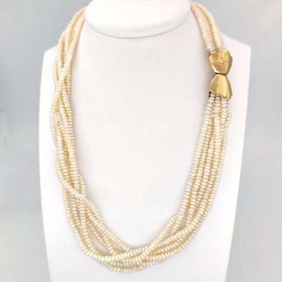 18 kt. Yellow gold - Necklace - Fresh water pearls 3.90 mm