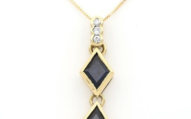 18 kt. Yellow gold - Necklace with pendant - 0.80 ct Sapphires - Diamonds