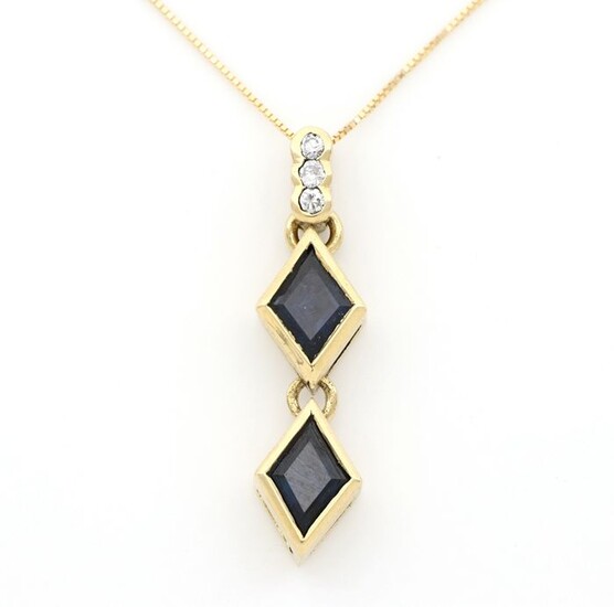 18 kt. Yellow gold - Necklace with pendant - 0.80 ct Sapphires - Diamonds