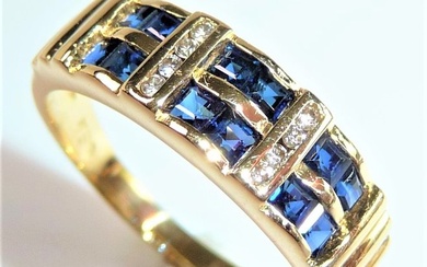 18 kt. Yellow gold - Ring - 0.40 ct Sapphire - 0.16ct. Diamonds / brilliant cut