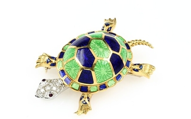 18 kt gold brooch "tortoise" with diamonds and...