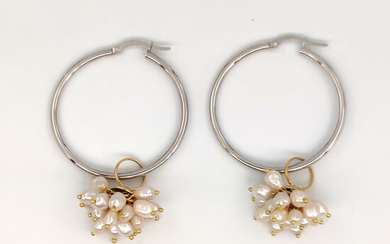 18 kt.White gold, Yellow gold - Earrings - Natural scaramazze pearls