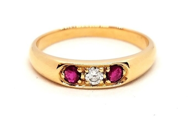 18 kts. Pink gold - Ring Ruby - Diamond