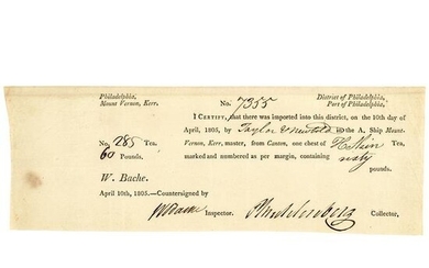 1805 PETER MUHLENBERG Signed Phila. Port Document