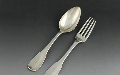 1809 French simple sterling silver fork spoon