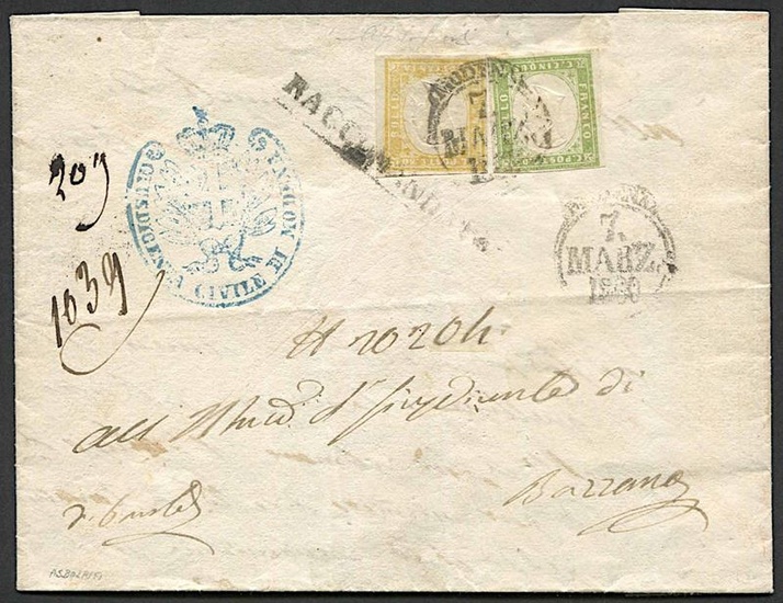 1860, Modena, raccomandata da Modena per Bazzano del 7 marzo 1860