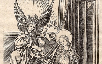 1876 Martin Schongauer The Annunciation Engraving signed Durand Goring Unique