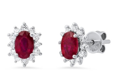 18K White Gold Setting with 1.34ct Ruby and 0.38ct Diamond Earrings