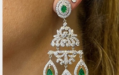18K White & Yellow Gold Emerald and Diamond Chandelier Earrings