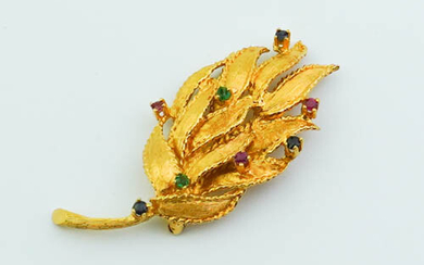 18K HEAVY PLATED YELLOW GOLD ETCHED FINISHED, EMERALD, RUBY AND...