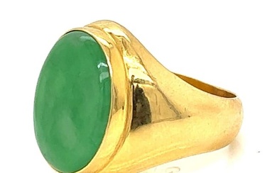 18K Yellow Gold Jade Mens Ring