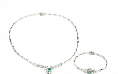 18KT White Gold, Emerald, and Diamond Suite