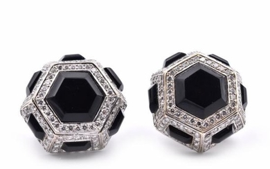 18k White Gold Diamond and Onyx Earrings