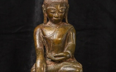 18thC Burma Bronze Buddha- Shan Style, Beautiful Face, Custom base