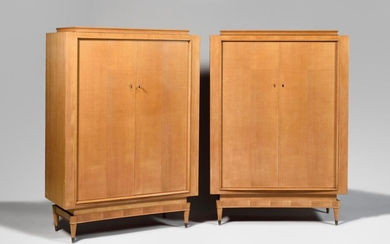 1940's WORK Pair of oak veneer cabinets with...