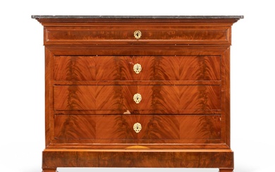 19TH C. LOUIS PHILIPPE MARBLE TOP MAHOGANY COMMODE