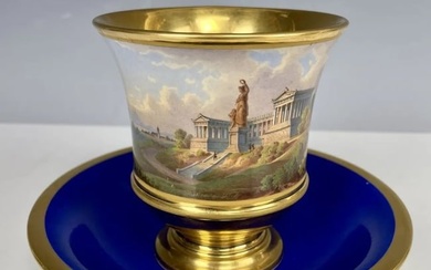 19TH C. NYMPHENBURG TOPOGRAPHICAL CUP AND SAUCER