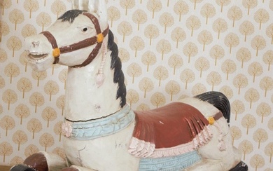 19TH-CENTURY CARVED WOOD CHILD'S ROCKING HORSE