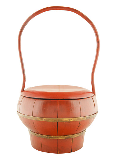 19TH CENTURY CHINESE RED LACQUERED WOOD BASKET