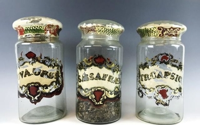 19th C. Hand Painted Apothecary Jars, (3pc)