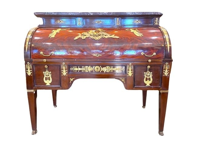 19th Century Empire Style Mahogany and Gilded Bronze Cylinder Desk