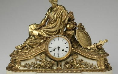 19th c. French gilt bronze and marble figural clock