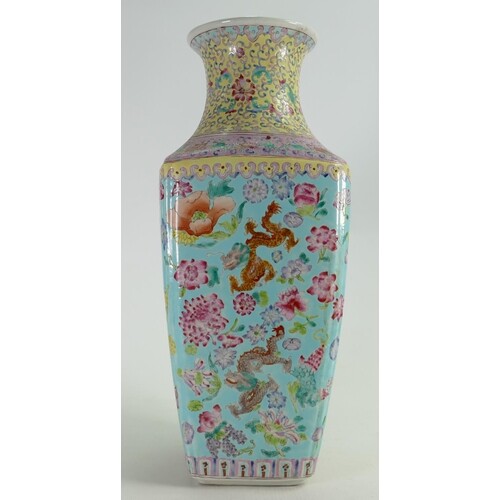 19th century Famille Rose Decorated vase: Height 40cm with i...