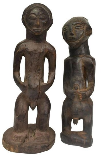 (2) AFRICAN CARVED WOOD MALE FIGURES, HEMBA