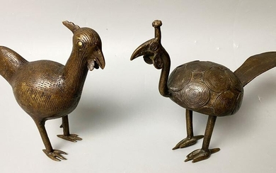 2 African Dogon Ashanti Bronze Birds