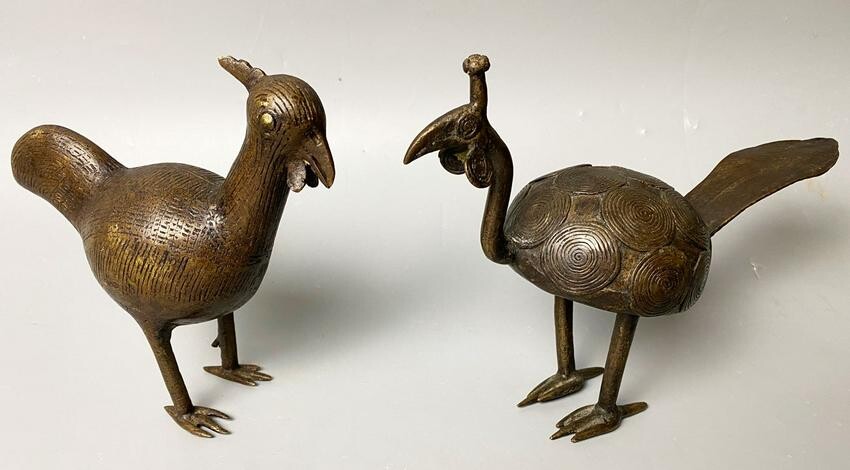 2 African Dogon Ashanti Bronze Birds
