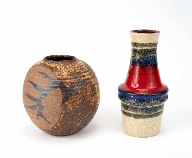 2 Mid C. Art Pottery Vases Including Tariki Studio
