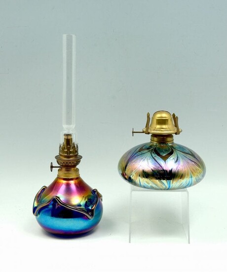 2 PC. ART GLASS OIL LAMPS