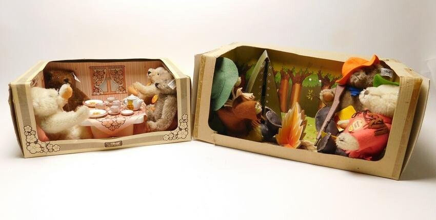 2 Steiff teddy bear dioramas