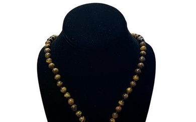 20" Genuine 8mm Tiger's Eye Gem Stone Round Beaded Necklace With A Drop Pendant