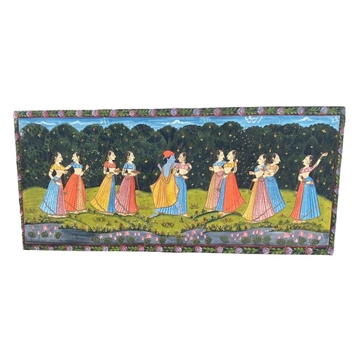 20th century Indian School A painted panel of Indian dancers...