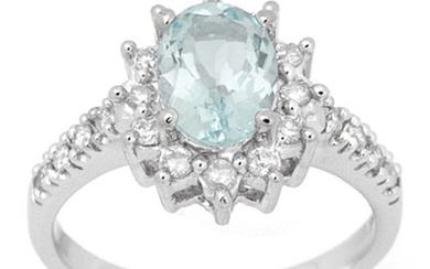 2.20 ctw Aquamarine & Diamond Ring 14k White Gold