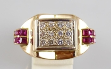 18 kt. Gold - Ring - 0.36 ct Diamond - Ruby