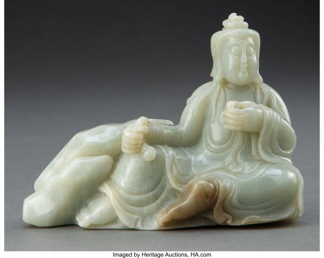 25037: A Chinese Carved Celadon Jade Guanyin Figure 3-3