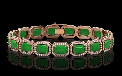 25.36 ctw Jade & Diamond Micro Pave Halo Bracelet 10k Rose Gold
