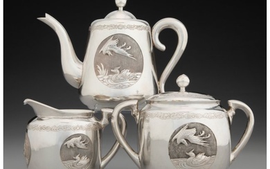 27237: A Three-Piece Chinese Silver Coffee Set, mid-20t