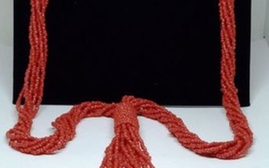 Mediterranean red coral - Necklace Sardinian red coral tie way with fringe