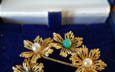 14 kt. Akoya pearls, Yellow gold - Brooch