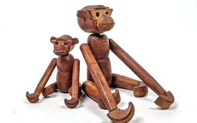 2pc Kay Bojesen style Jointed articulated wood Monkeys.